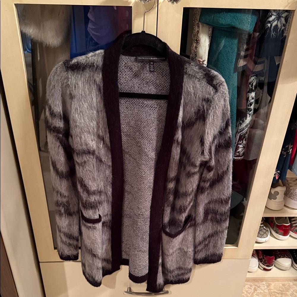 White House Black Market Gray and Black Fuzzy Cardigan